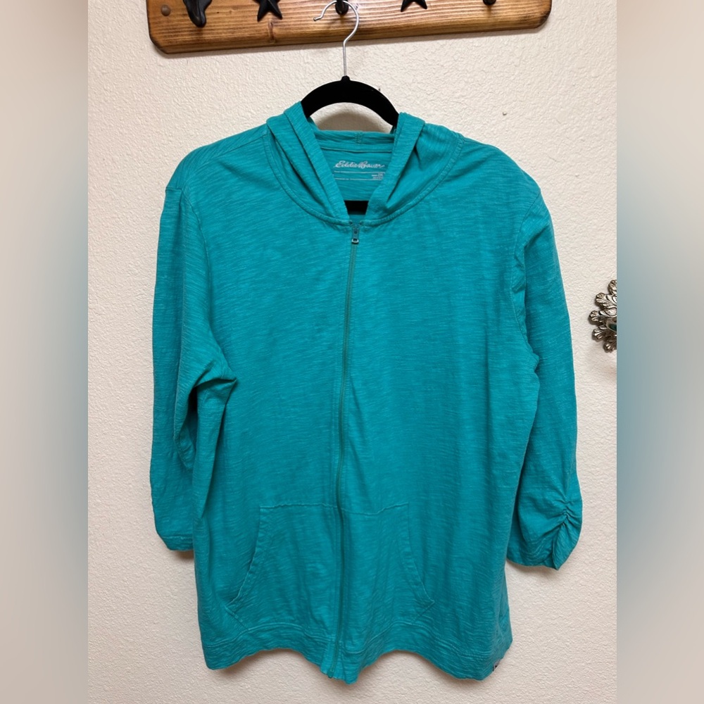 Eddie Bauer Lightweight Hooded Jacket 3/4 length rushed sleeves 2XL
